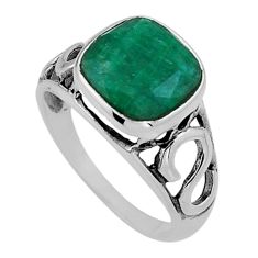 925 sterling silver 4.84cts faceted natural green emerald ring size 8 n54203