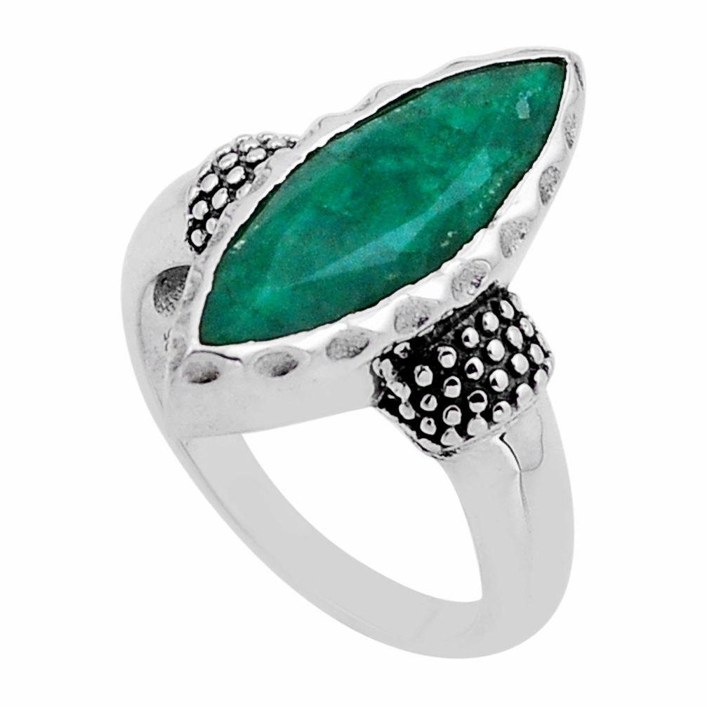 925 sterling silver 5.22cts faceted natural green emerald ring size 8 n54712