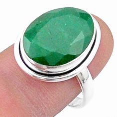 925 sterling silver 10.12cts faceted natural green emerald ring size 8 u34938