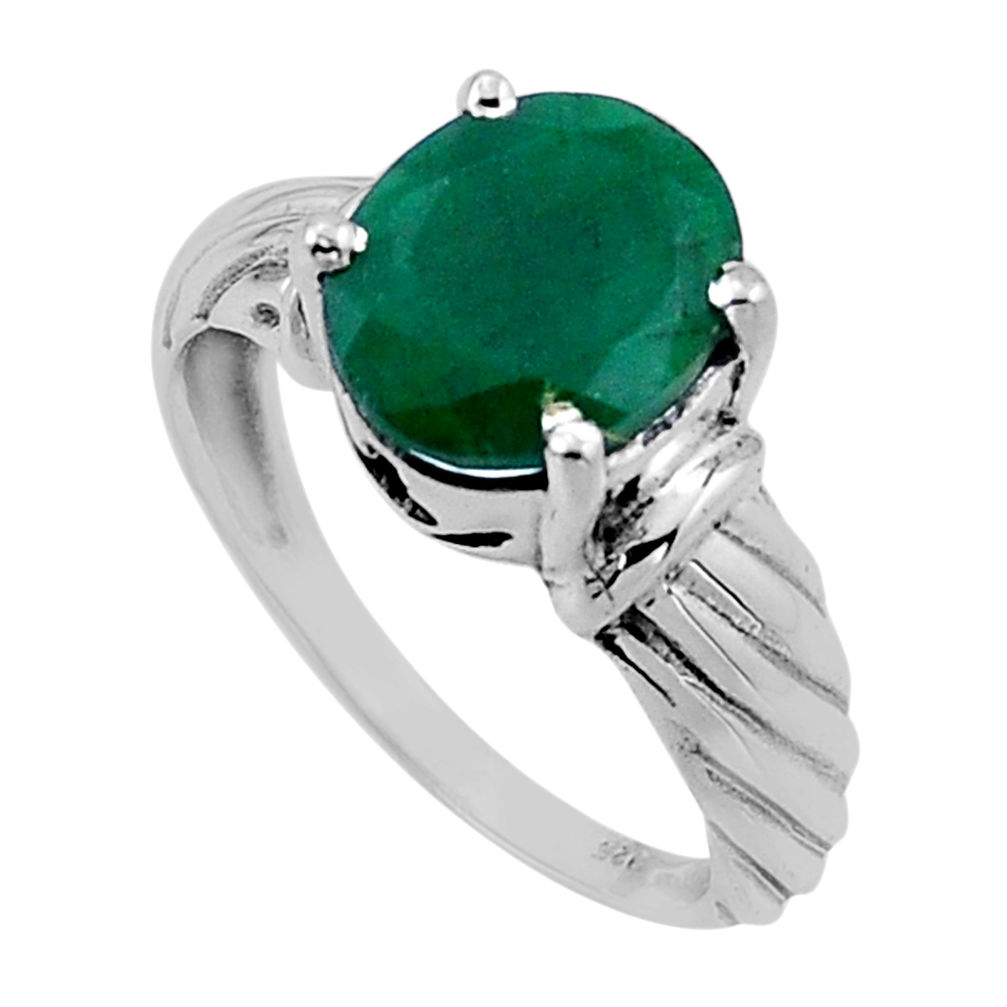 925 sterling silver 5.05cts faceted natural green emerald ring size 9 n50944