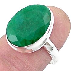 925 sterling silver 9.35cts faceted natural green emerald ring size 7.5 u34868