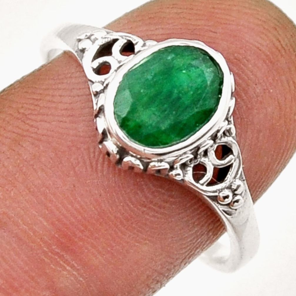 925 sterling silver 1.83cts faceted natural green emerald ring size 8.5 y25044