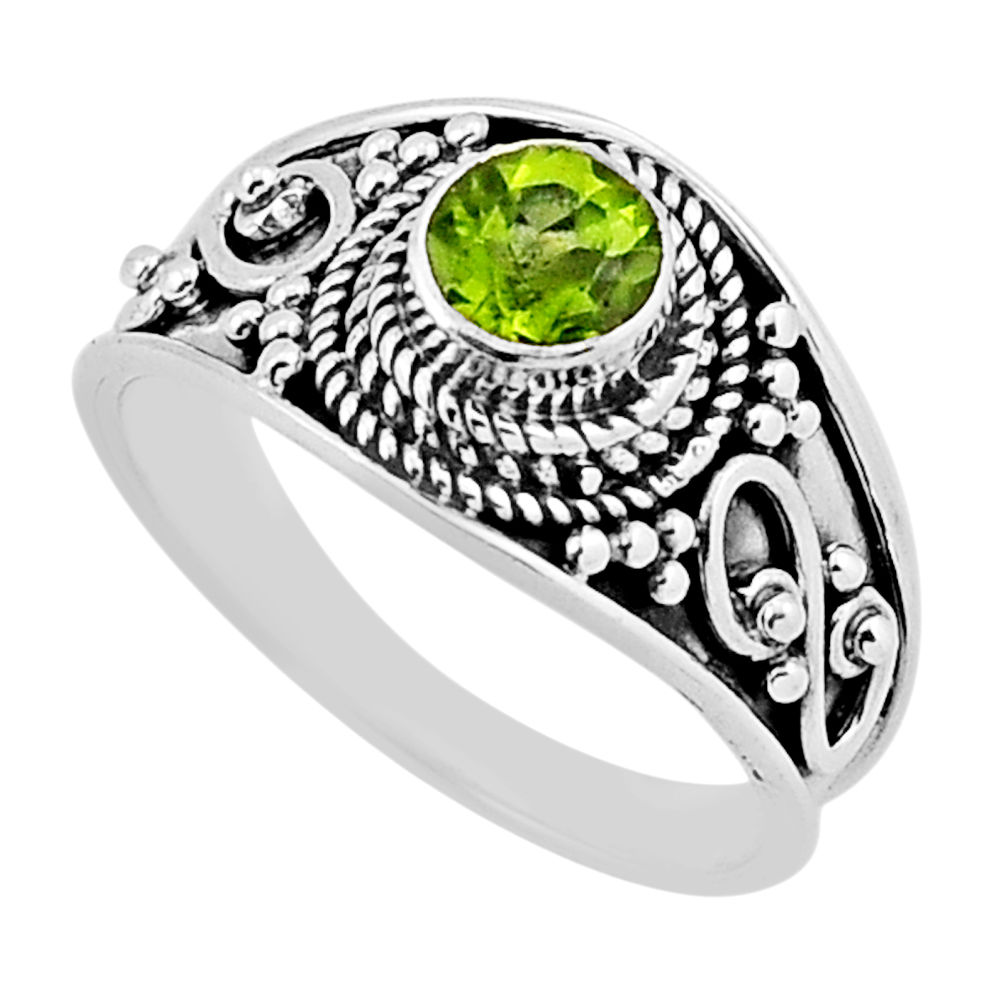 925 sterling silver 0.72cts faceted natural green peridot ring size 6.5 n39919