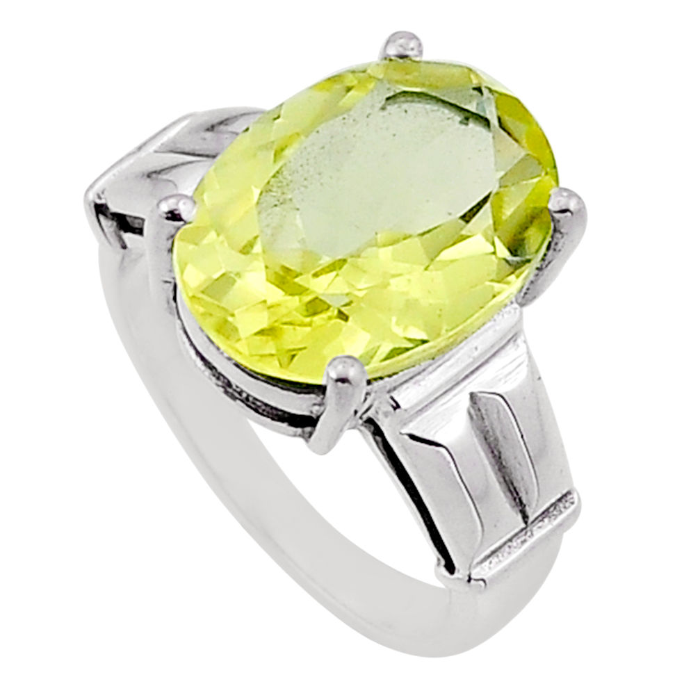 925 sterling silver 5.47cts faceted natural lemon topaz oval ring size 6 n50975
