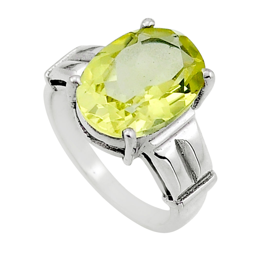 925 sterling silver 6.04cts faceted natural lemon topaz oval ring size 7 n50973