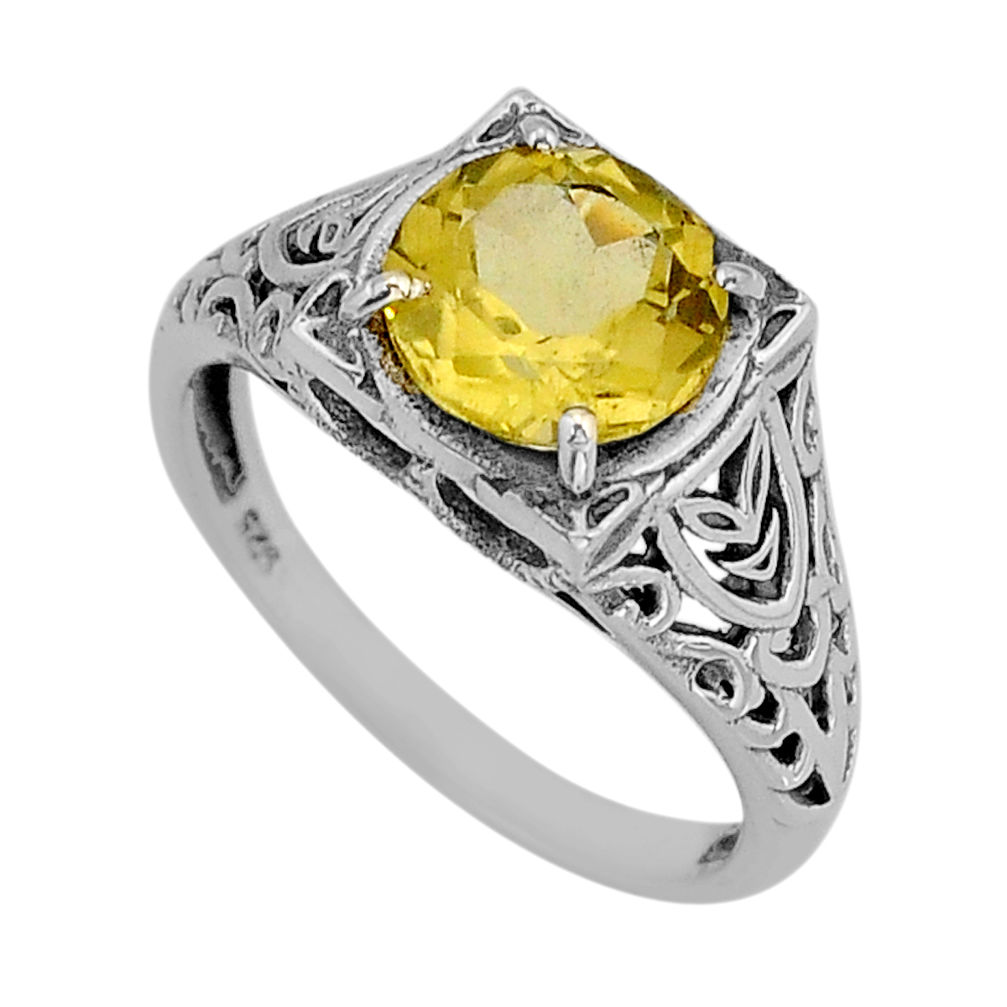 925 sterling silver 4.88cts faceted natural lemon topaz ring size 9.5 y73459