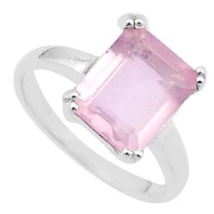 925 sterling silver 4.00cts faceted natural pink rose quartz ring size 6 u35810