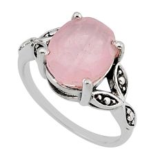 925 sterling silver 5.02cts faceted natural pink rose quartz ring size 8 y79089