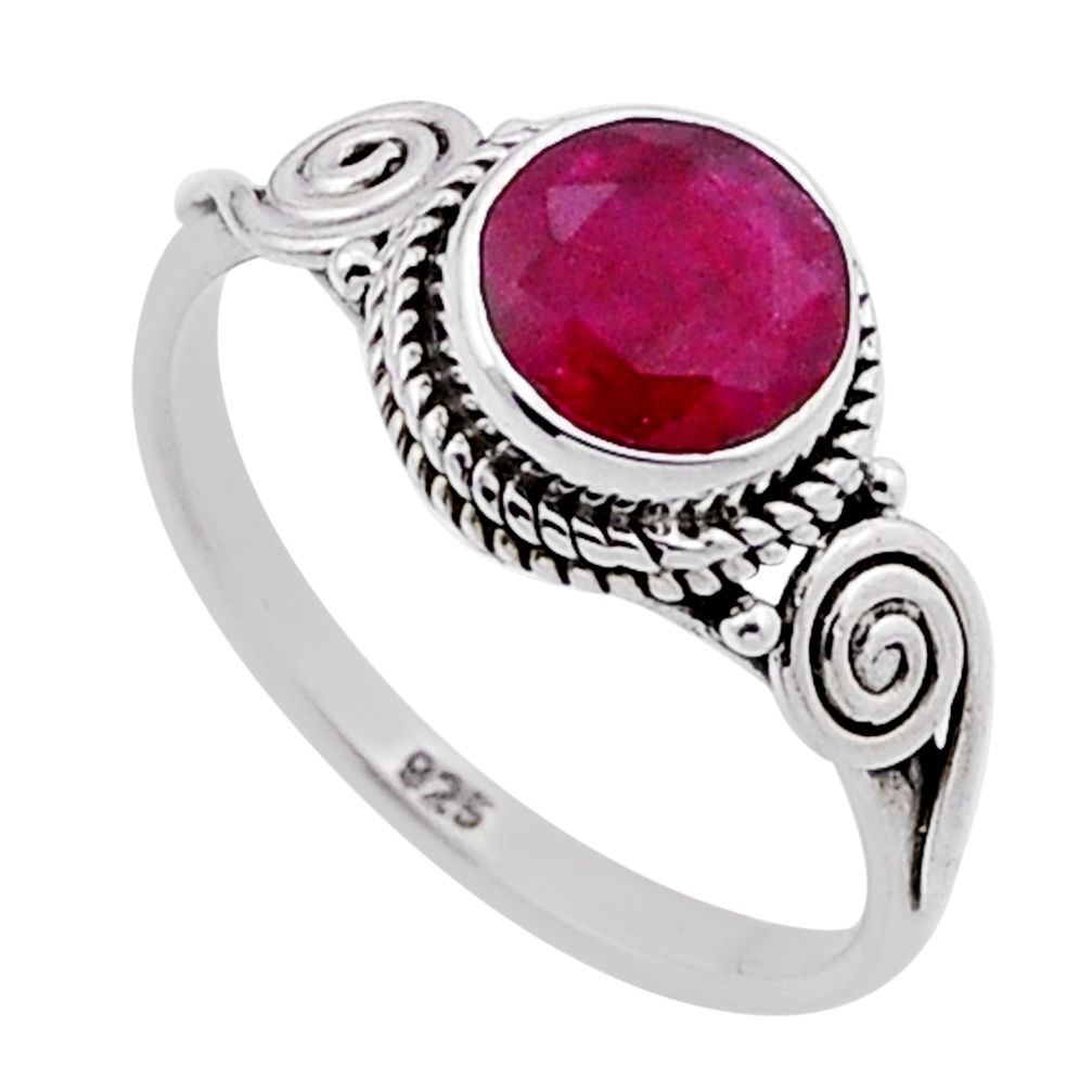 925 sterling silver 2.42cts faceted natural pink ruby round ring size 6.5 n47734