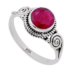 925 sterling silver 2.42cts faceted natural pink ruby round ring size 6.5 n47734