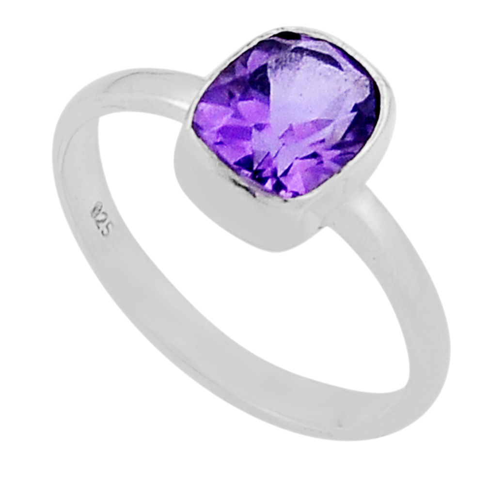 925 sterling silver 3.09cts faceted natural purple amethyst ring size 8.5 n46547