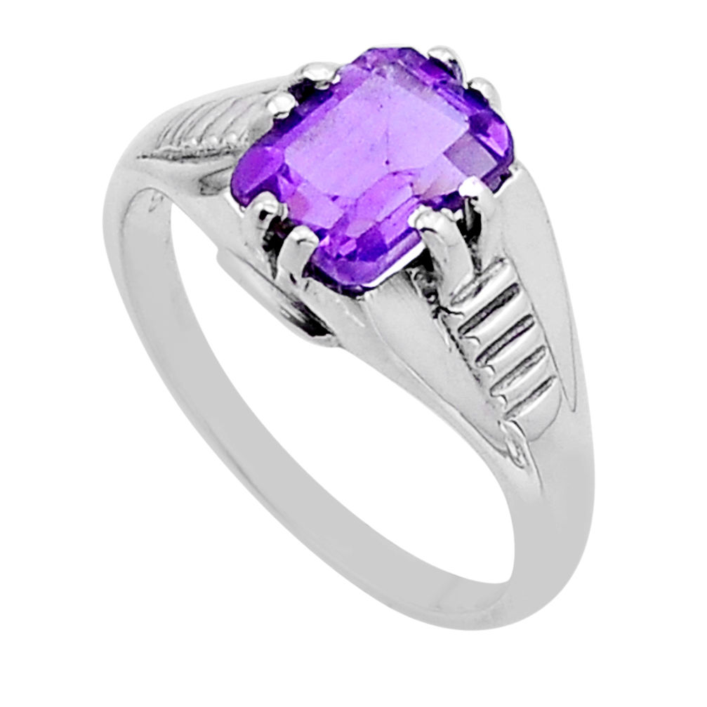 925 sterling silver 2.29cts faceted natural purple amethyst ring size 8 n54932