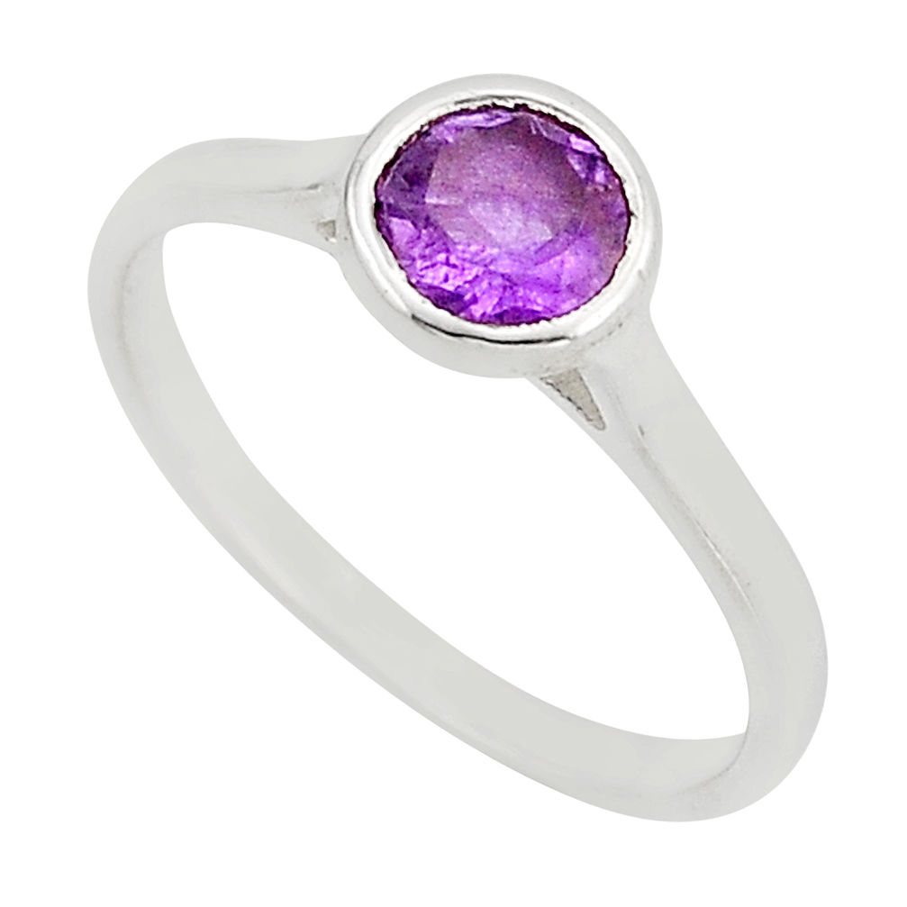 925 sterling silver 1.00cts faceted natural purple amethyst ring size 7.5 y93405