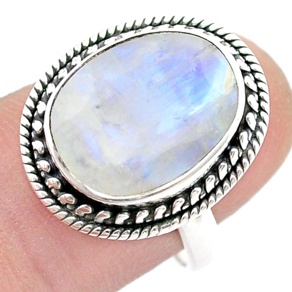 925 sterling silver 7.22cts faceted natural rainbow moonstone ring size 8 u46194
