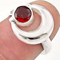 925 sterling silver 1.23cts faceted natural red garnet moon ring size 7.5 u36633