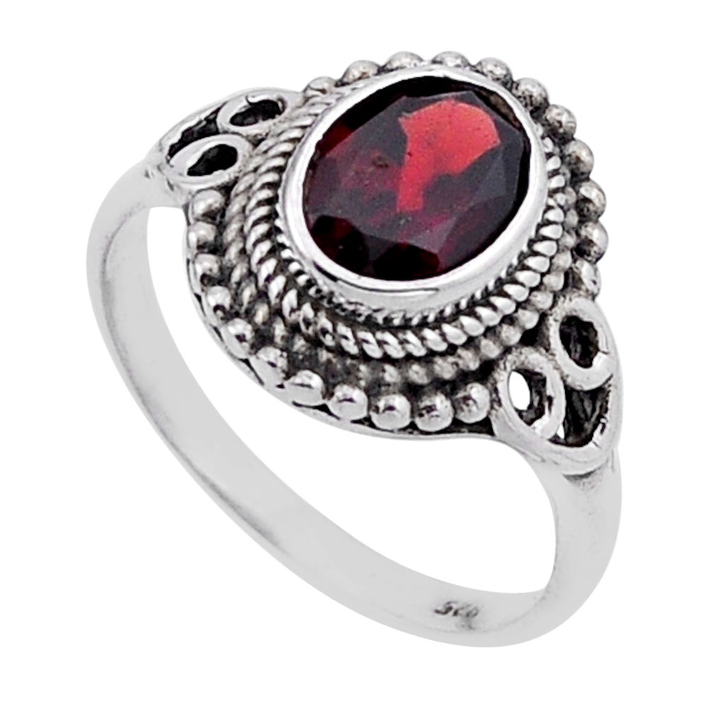 925 sterling silver 2.15cts faceted natural red garnet oval ring size 8.5 n54669