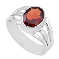 925 sterling silver 3.29cts faceted natural red garnet oval ring size 6 u90979