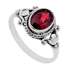 925 sterling silver 2.12cts faceted natural red garnet oval ring size 8 n52574