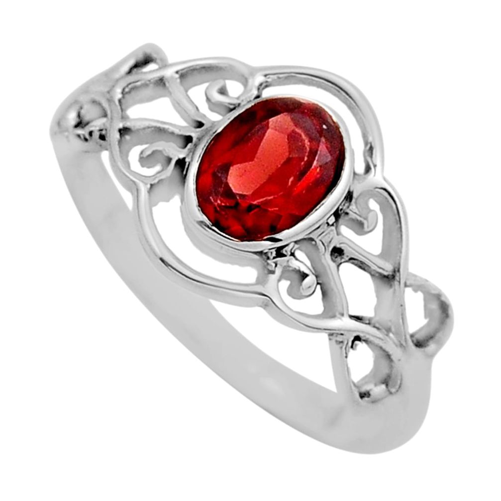 925 sterling silver 1.46cts faceted natural red garnet oval ring size 7.5 y94456