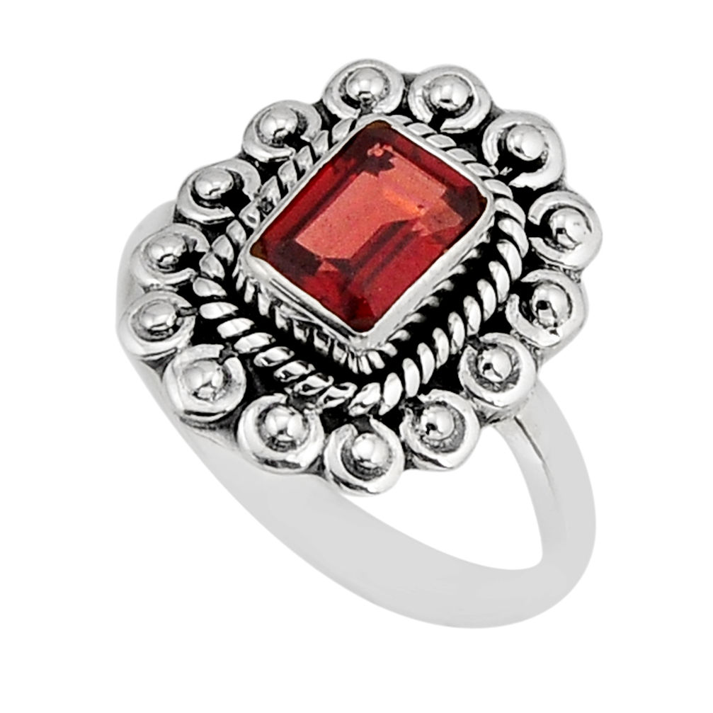 925 sterling silver 1.47cts faceted natural red garnet ring size 6.5 y75895
