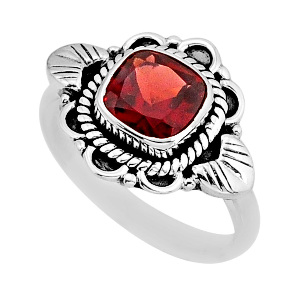 925 sterling silver 2.93cts faceted natural red garnet ring size 6.5 y75896