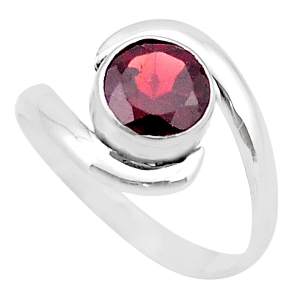 925 sterling silver 2.09cts faceted natural red garnet round ring size 8 u39711