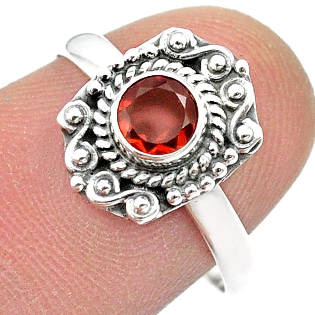 925 sterling silver 0.89cts faceted natural red garnet round ring size 8 u51539