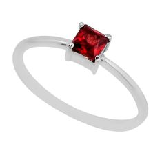 925 sterling silver 0.49cts faceted natural red garnet square ring size 7 y55091