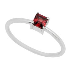 925 sterling silver 0.51cts faceted natural red garnet square ring size 8 y55148