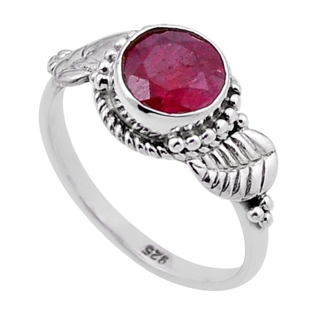 925 sterling silver 2.26cts faceted natural red ruby leaf ring size 6.5 n47813
