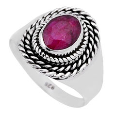925 sterling silver 1.99cts faceted natural red ruby oval ring size 6.5 n40211