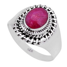 925 sterling silver 2.09cts faceted natural red ruby oval ring size 6.5 n40213