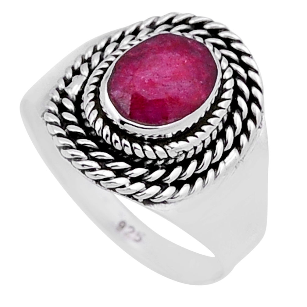 925 sterling silver 2.13cts faceted natural red ruby oval ring size 6.5 n40217