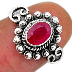 925 sterling silver 1.47cts faceted natural red ruby oval ring size 6.5 n41523