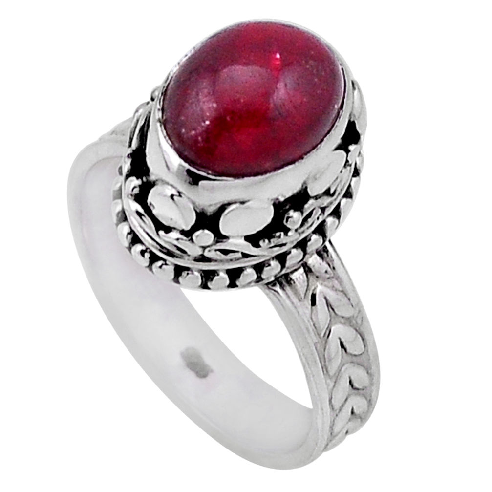 925 sterling silver 3.99cts faceted natural red ruby oval ring size 7.5 n42157