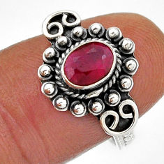 925 sterling silver 1.44cts faceted natural red ruby oval ring size 7.5 n43003