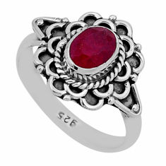 925 sterling silver 1.47cts faceted natural red ruby oval ring size 6.5 n43050