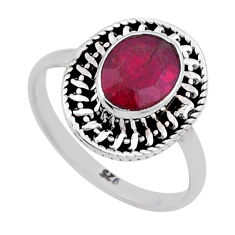 925 sterling silver 1.69cts faceted natural red ruby oval ring size 5.5 n47123