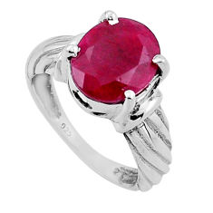 925 sterling silver 4.82cts faceted natural red ruby oval ring size 6.5 n50949