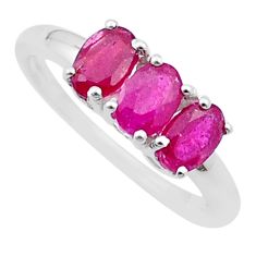 925 sterling silver 2.78cts faceted natural red ruby oval ring size 8.5 u35432