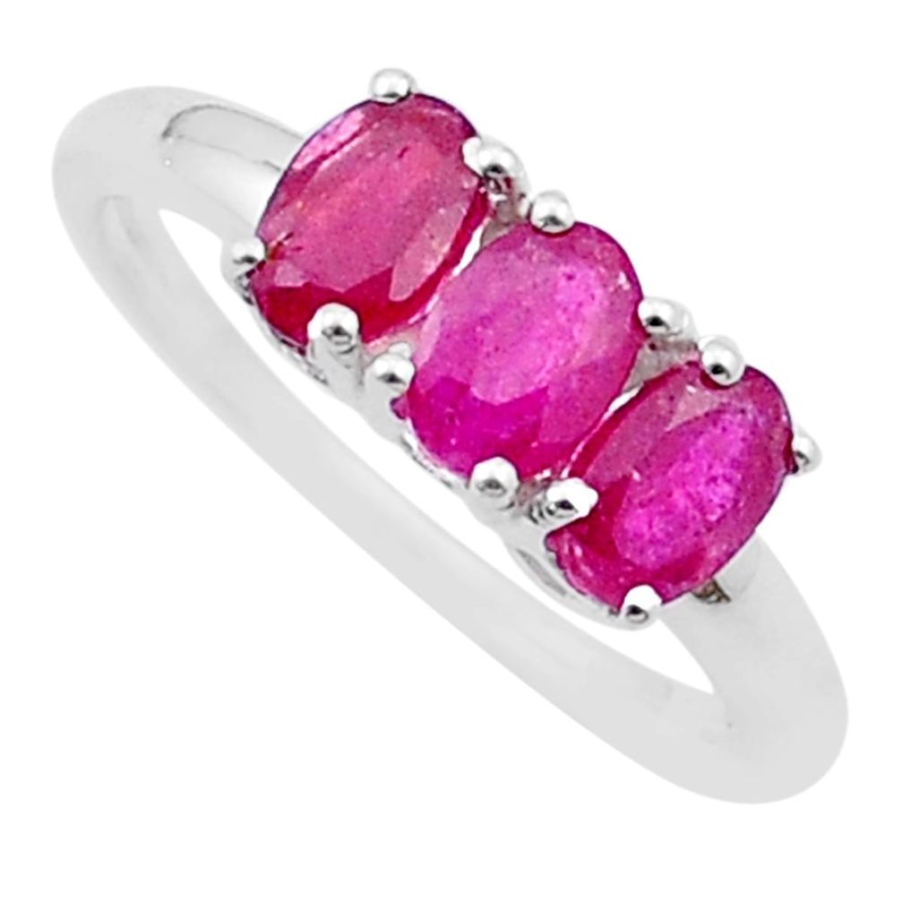 925 sterling silver 2.92cts faceted natural red ruby oval ring size 8.5 u35437