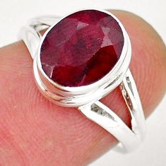 925 sterling silver 4.29cts faceted natural red ruby oval ring size 6.5 y16286