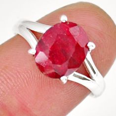 925 sterling silver 3.69cts faceted natural red ruby oval ring size 7.5 y16686