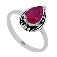 925 sterling silver 2.15cts faceted natural red ruby pear ring size 7.5 n47789