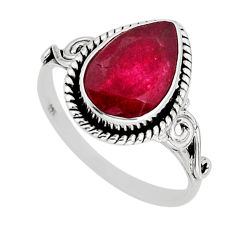 925 sterling silver 3.91cts faceted natural red ruby pear ring size 7 y74995