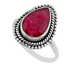 925 sterling silver 4.34cts faceted natural red ruby pear ring size 7.5 y76283