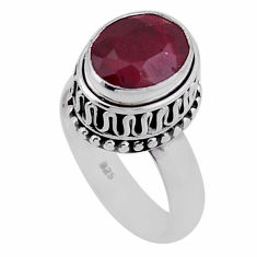 925 sterling silver 4.22cts faceted natural red ruby ring jewelry size 6 n42142