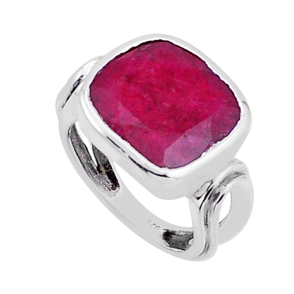925 sterling silver 11.55cts faceted natural red ruby ring jewelry size 6 n54545