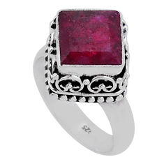 925 sterling silver 4.38cts faceted natural red ruby ring jewelry size 7 n42153