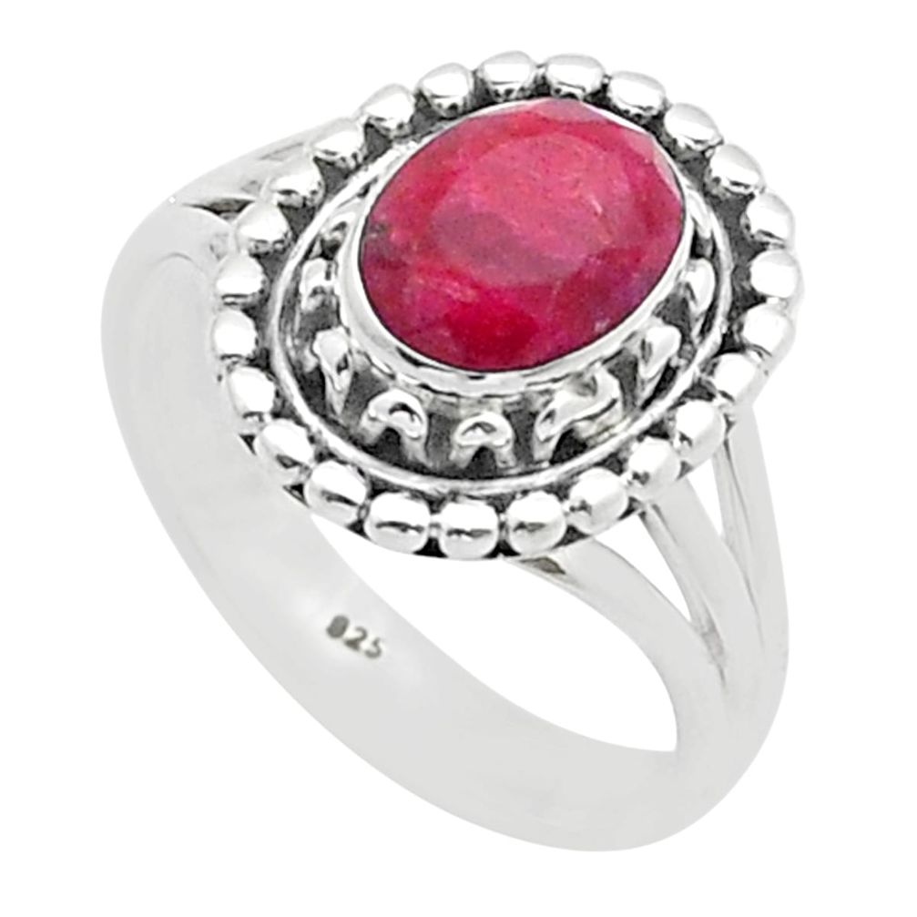 925 sterling silver 2.01cts faceted natural red ruby ring jewelry size 7 u62840